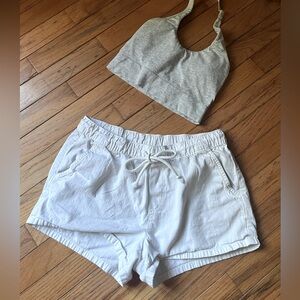 aerie White Short Shorts Size S Juniors Drawstring Shortie Faux Fly No Pockets